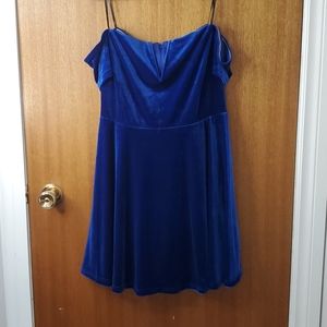 Lani Royal Blue Velvet Off-the-Shoulder Skater Dre